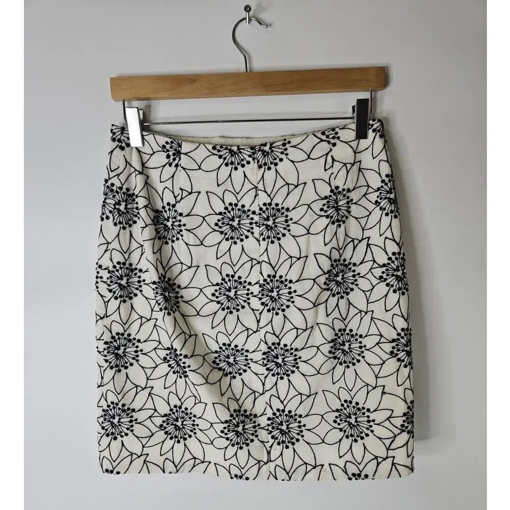 J. Crew Women Embroidered Floral Mini Skirt Ivory Navy Blue G8559 Size 6